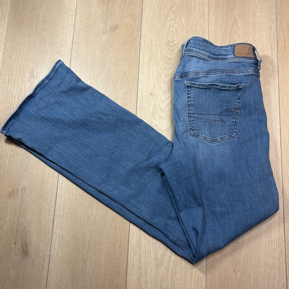 American Eagle Kick Boot Jeans Womens 14 Long Blue Denim Bootcut Stretch Medium